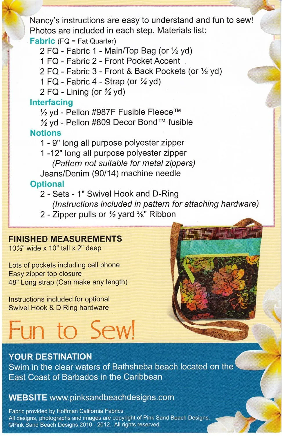 Barbados Bag by Sewing Patterns by Pink Sand Beach (Printed Paper Pattern)