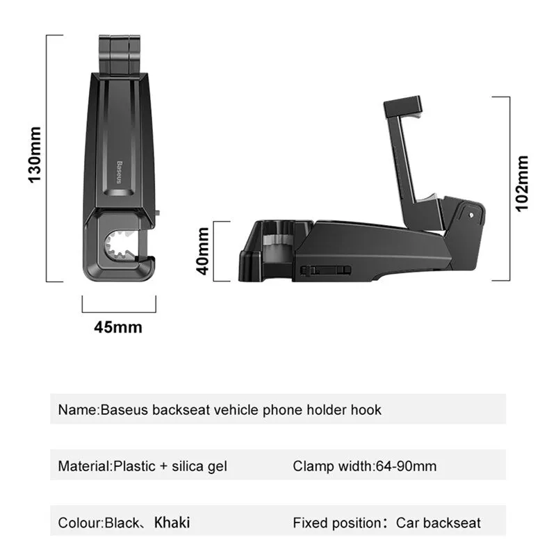 Baseus 2 in1 Car Headrest Hook with Phone Holder Back Seat Hook for Bag Handbag Fastener Backseat Organizer Multifunction Clip