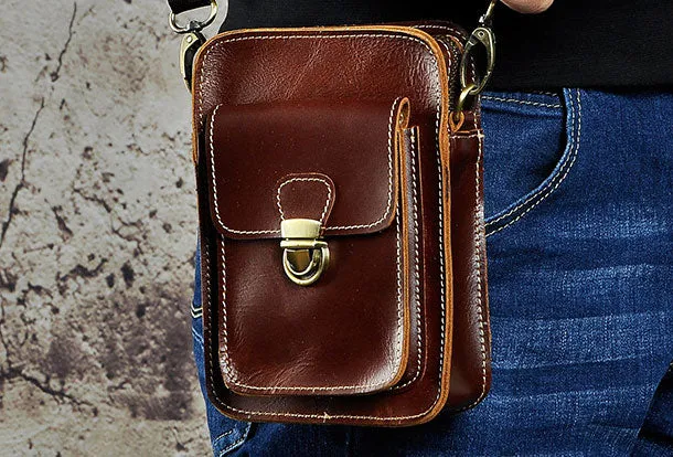 Belt Pouch Leather Cell Phone Holster Cell Phone Purse Crossbody Leather Belt Bag for Men
