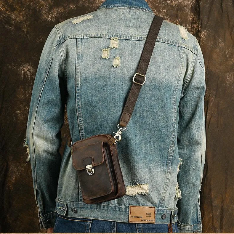 Belt Pouch Leather Cell Phone Holster Cell Phone Purse Crossbody Leather Belt Bag for Men