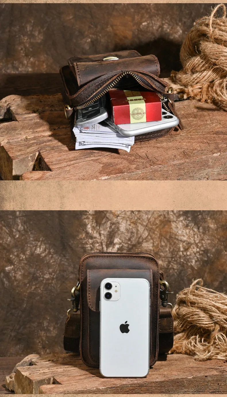 Belt Pouch Leather Cell Phone Holster Cell Phone Purse Crossbody Leather Belt Bag for Men
