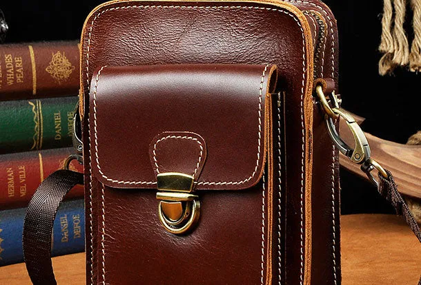 Belt Pouch Leather Cell Phone Holster Cell Phone Purse Crossbody Leather Belt Bag for Men