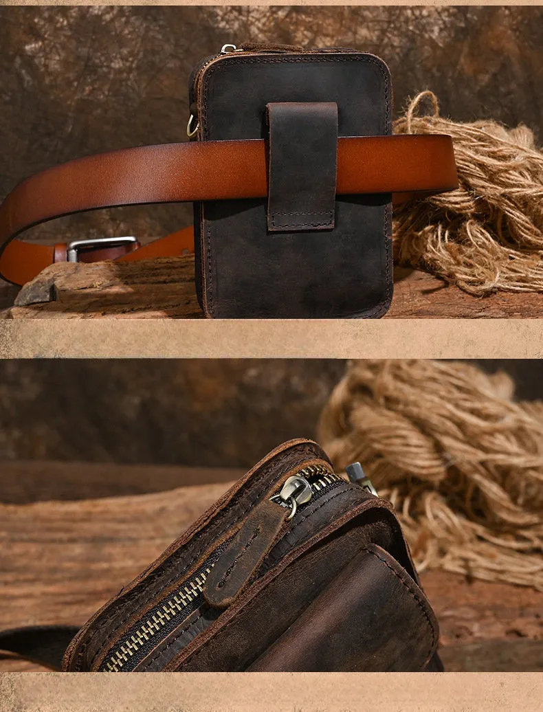 Belt Pouch Leather Cell Phone Holster Cell Phone Purse Crossbody Leather Belt Bag for Men
