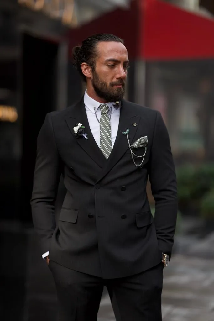 Black 2 Piece Groom Wedding Pinstripe Suit for Men | GentWith