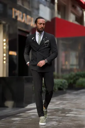 Black 2 Piece Groom Wedding Pinstripe Suit for Men | GentWith