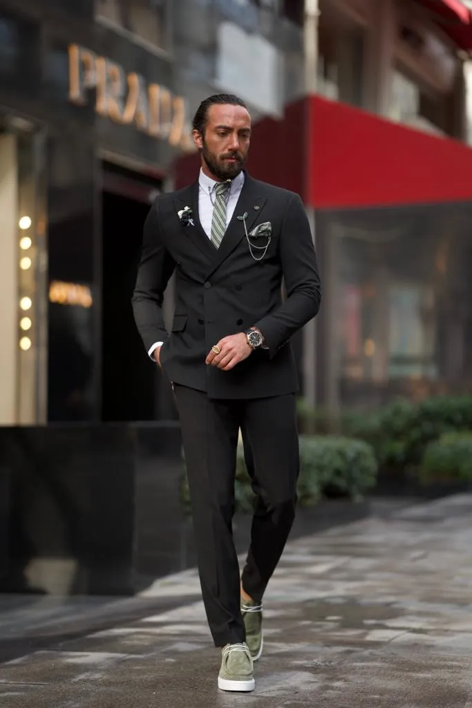Black 2 Piece Groom Wedding Pinstripe Suit for Men | GentWith