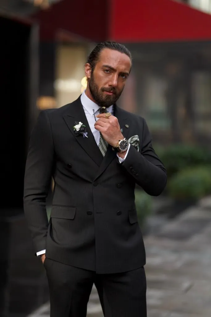 Black 2 Piece Groom Wedding Pinstripe Suit for Men | GentWith
