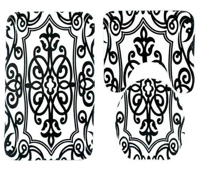 Black and White Print Bath Mat Sets