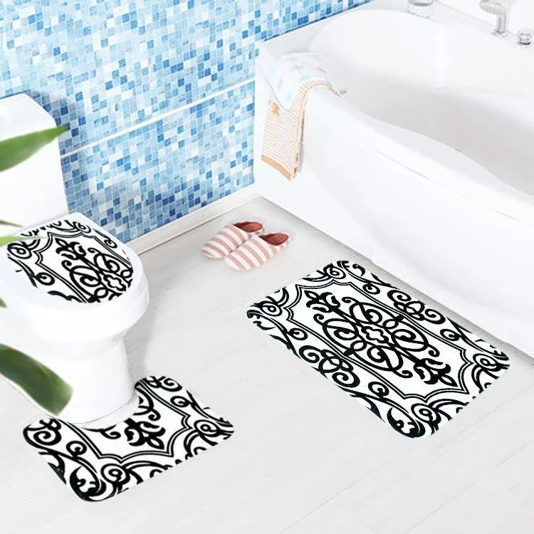 Black and White Print Bath Mat Sets