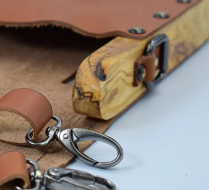 Black belt bag from leather and wood