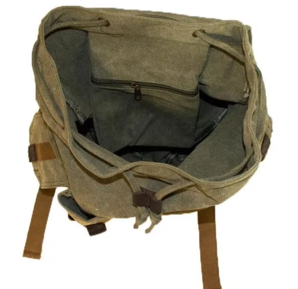 Black Canvas Heavy Duty Rucksack Backpack with Many Pockets
