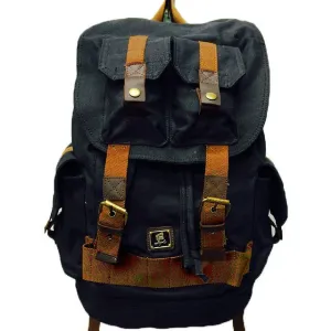 Black Canvas Heavy Duty Rucksack Backpack with Many Pockets