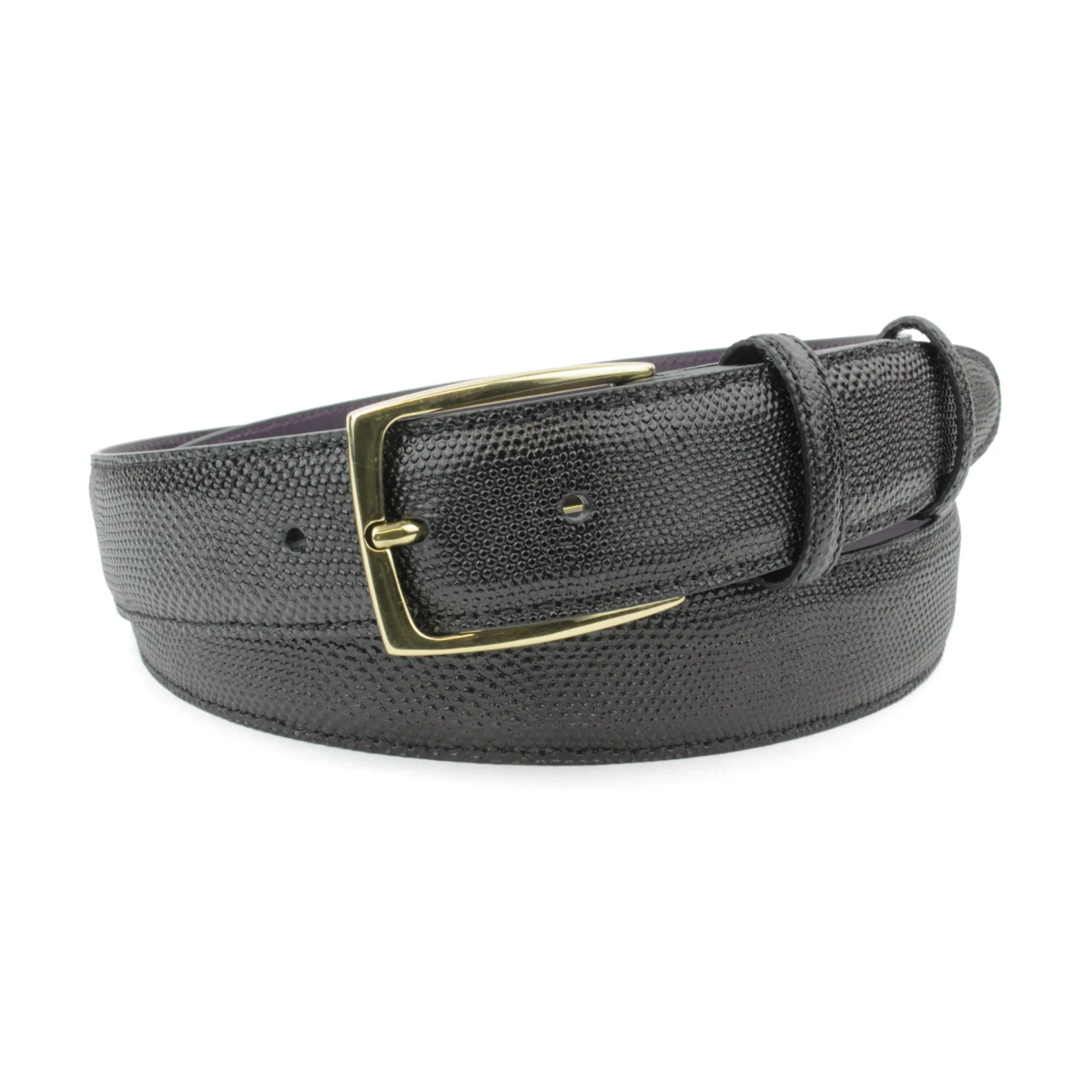 Black Carung Texture Sleek Gold Prong Belt