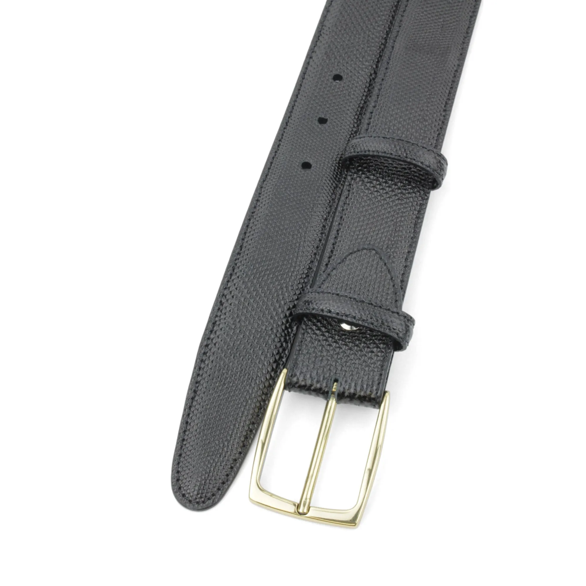 Black Carung Texture Sleek Gold Prong Belt