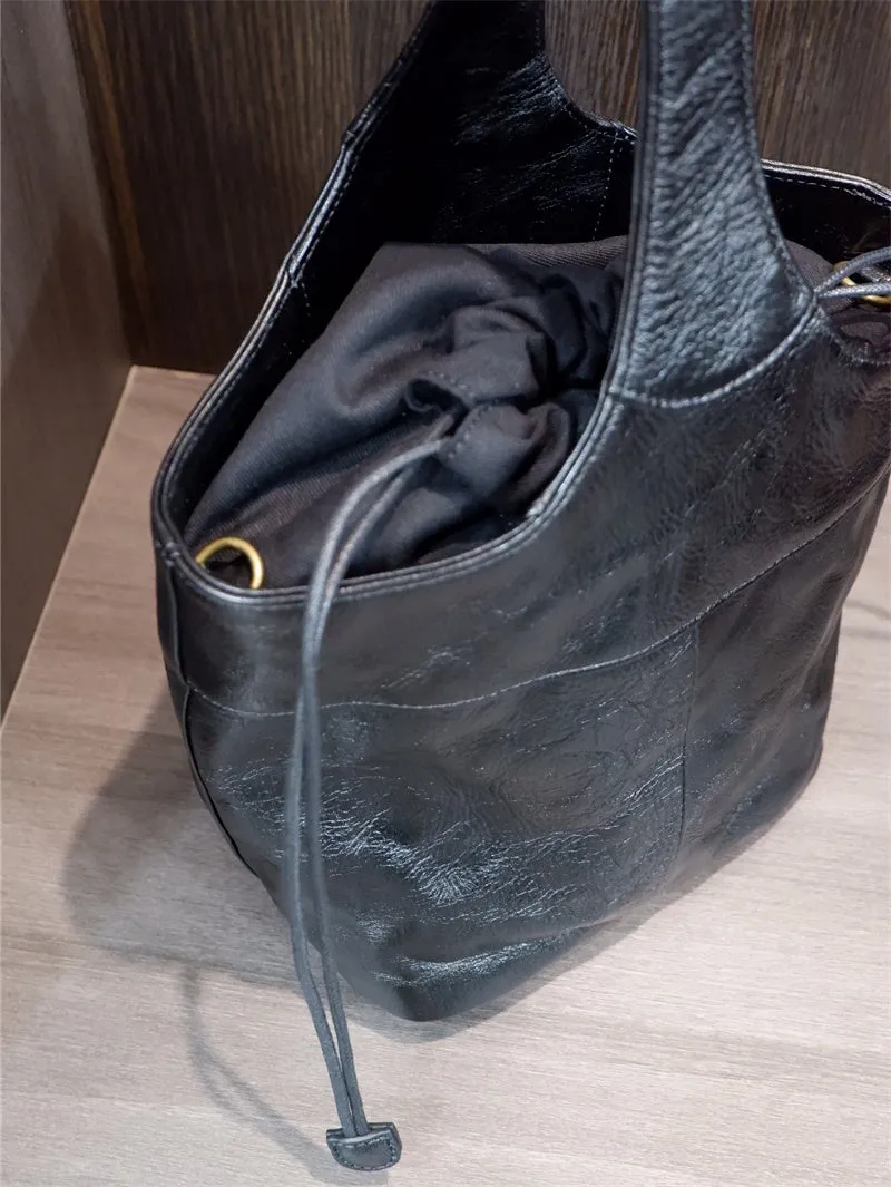 Black Leather Bucket Handbag Black Leather Bucket Bag