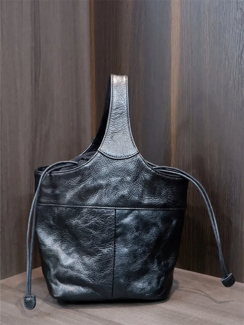 Black Leather Bucket Handbag Black Leather Bucket Bag