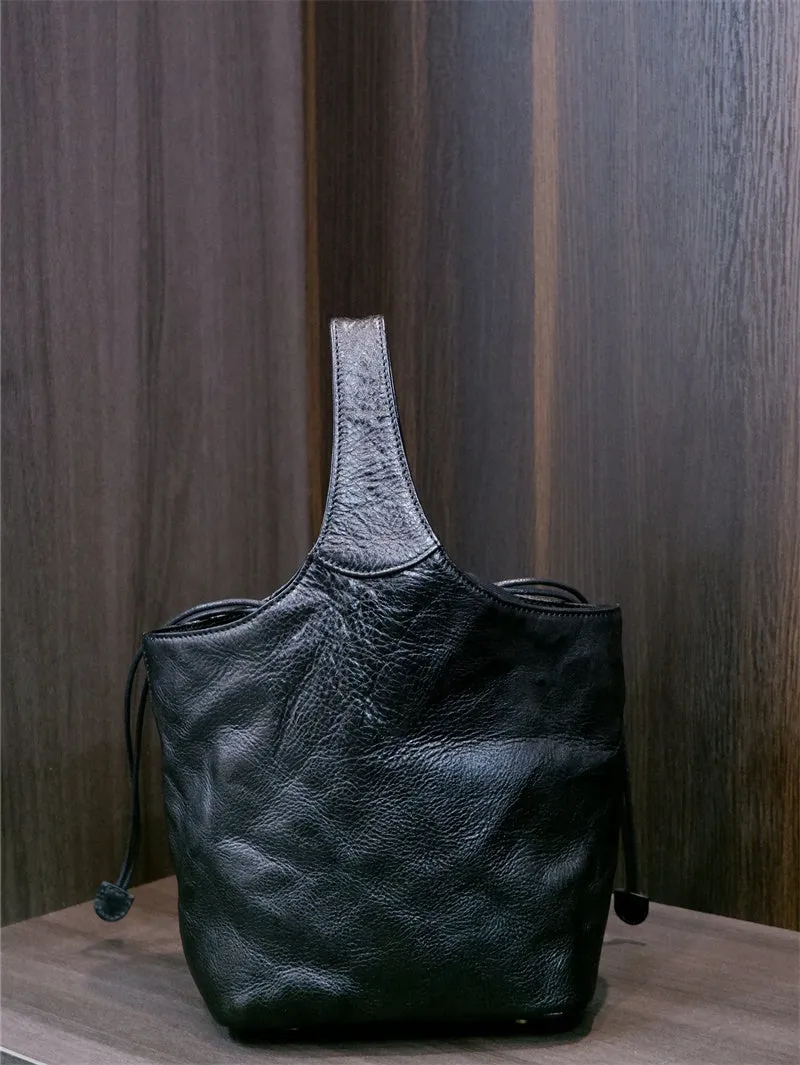Black Leather Bucket Handbag Black Leather Bucket Bag