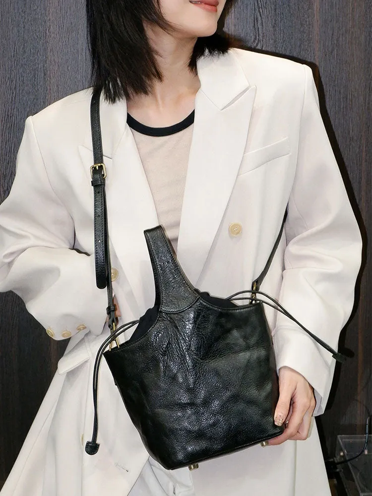 Black Leather Bucket Handbag Black Leather Bucket Bag