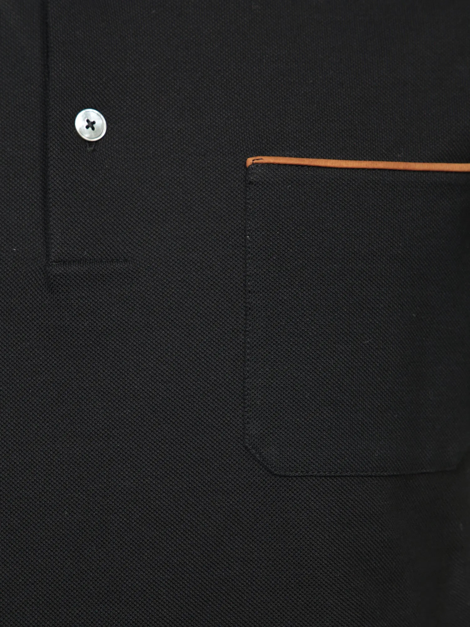 Black Piquet Polo with Leather Details
