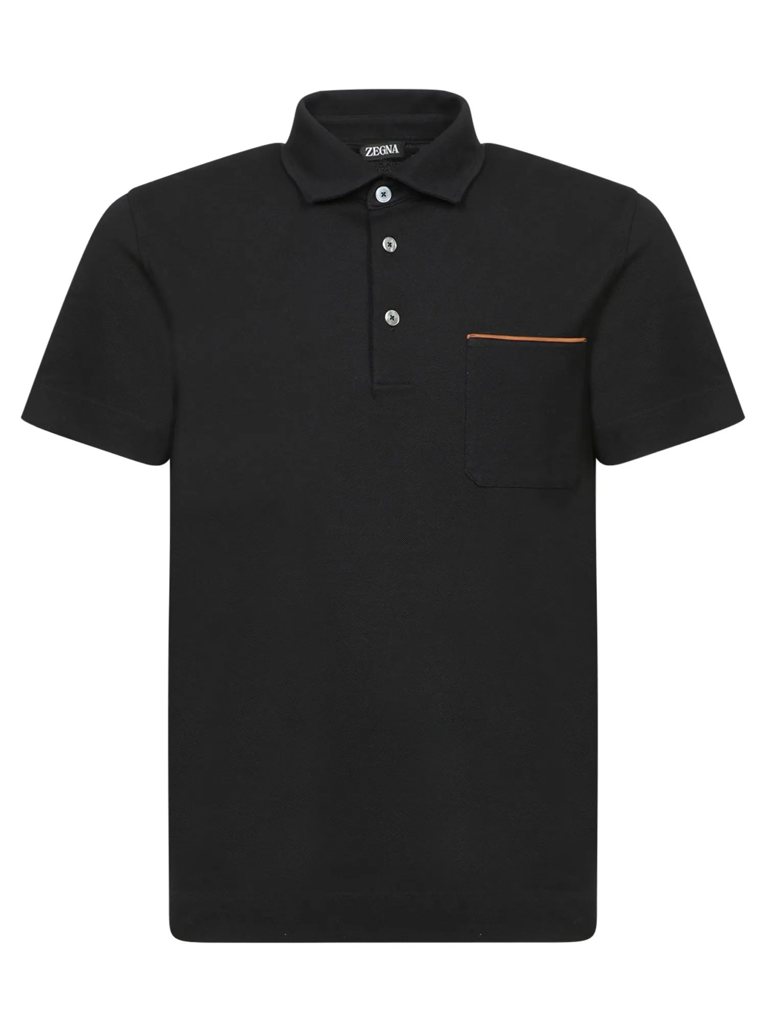 Black Piquet Polo with Leather Details