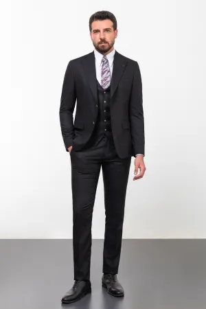 Black Slim Fit Peak Lapel 3 Piece Suit for Men | GentWith