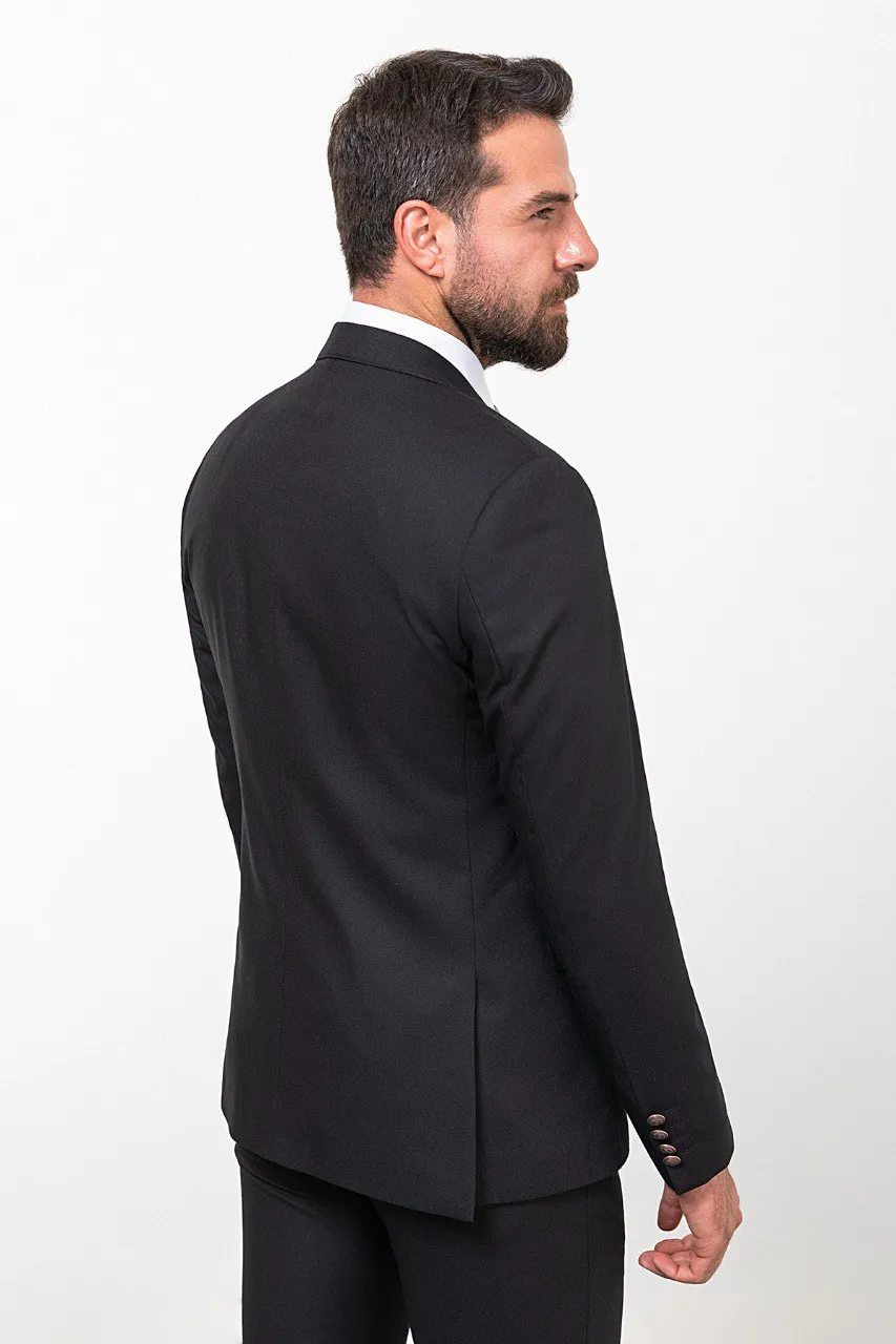 Black Slim Fit Peak Lapel 3 Piece Suit for Men | GentWith