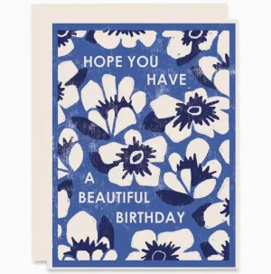 Blue Floral Beautiful Birthday