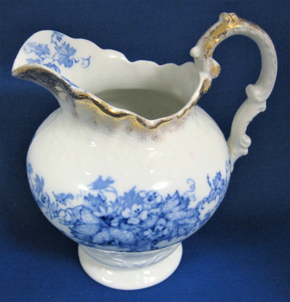 Blue Transferware Jug Pitcher English Edwardian Iona Wedgwood 1908 Ironstone