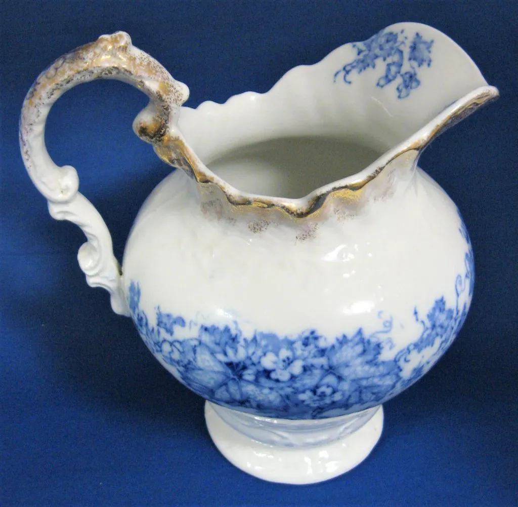 Blue Transferware Jug Pitcher English Edwardian Iona Wedgwood 1908 Ironstone