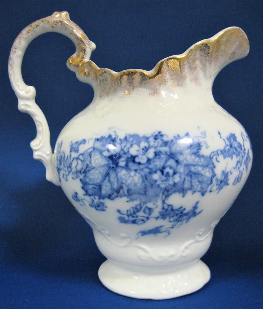 Blue Transferware Jug Pitcher English Edwardian Iona Wedgwood 1908 Ironstone