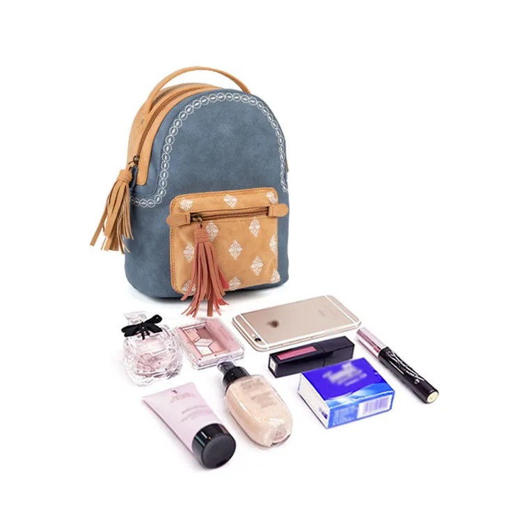 Boho Ladies Canvas and Vegan Leather Backpack Purse Small Rucksack for Women