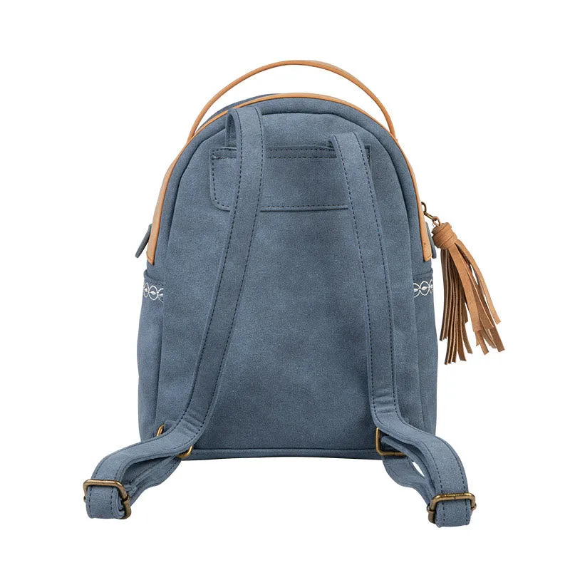 Boho Ladies Canvas and Vegan Leather Backpack Purse Small Rucksack for Women