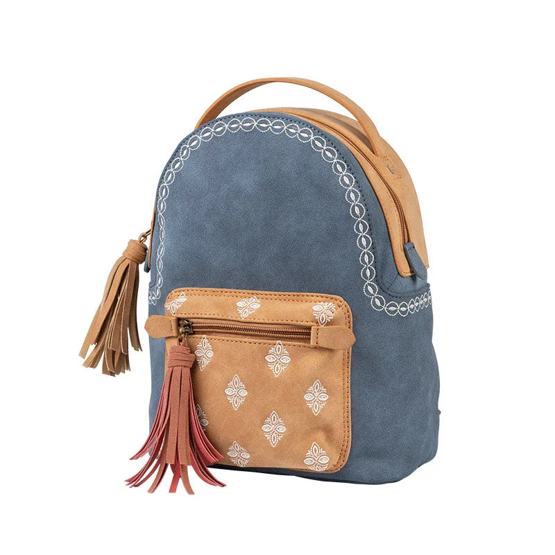 Boho Ladies Canvas and Vegan Leather Backpack Purse Small Rucksack for Women