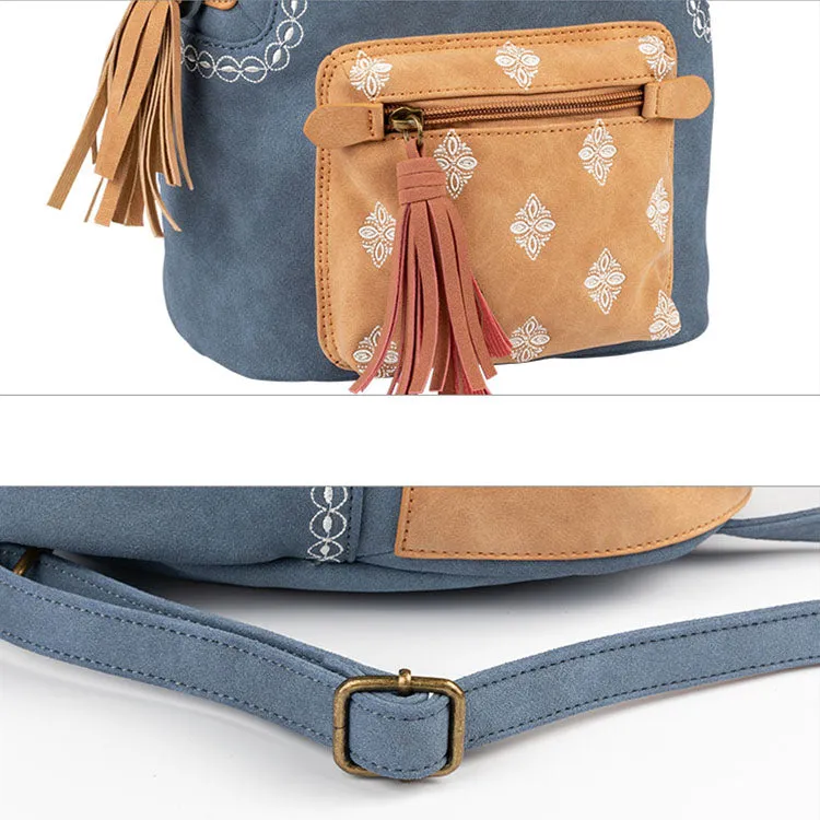 Boho Ladies Canvas and Vegan Leather Backpack Purse Small Rucksack for Women