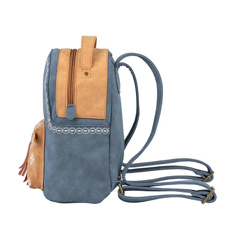 Boho Ladies Canvas and Vegan Leather Backpack Purse Small Rucksack for Women
