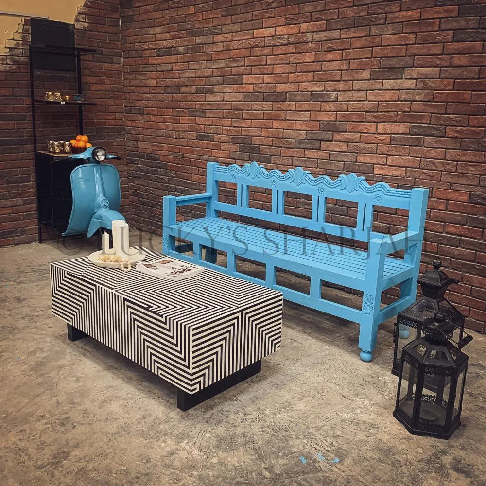 Bright Blue carevd bench