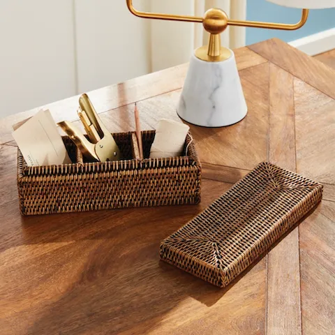 Burma Rattan 3 Compartment Lidded Box