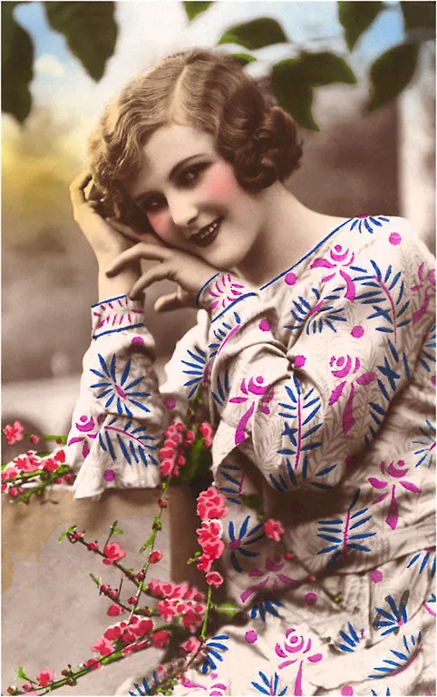 BW-03 Woman with Peach Blossoms - Vintage Image