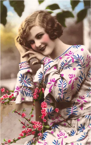 BW-03 Woman with Peach Blossoms - Vintage Image
