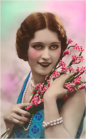 BW-29 Woman with Flowers - Vintage Image