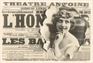 BW-34 French Flapper Breaking out of Playbill - Vintage Image