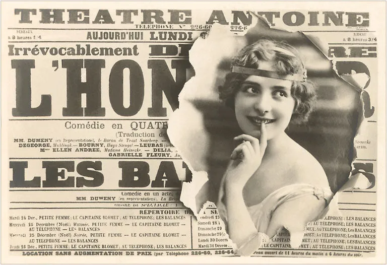 BW-34 French Flapper Breaking out of Playbill - Vintage Image