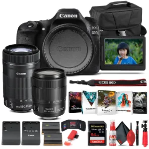 Canon EOS 80D Camera W/ 18-135mm Lens and EF-S 55-250mm Lens  - Basic Bundle
