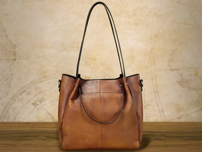 Casual Women Bucket Bag Leather Tote Bag Handbags Shoulder Bag for Women