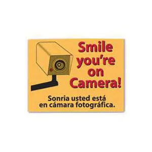 Centurion SIGN SMILE Shoplifting Sign, Rectangular, Smile you're On Camera!, Red Legend, Yellow Background, Plastic