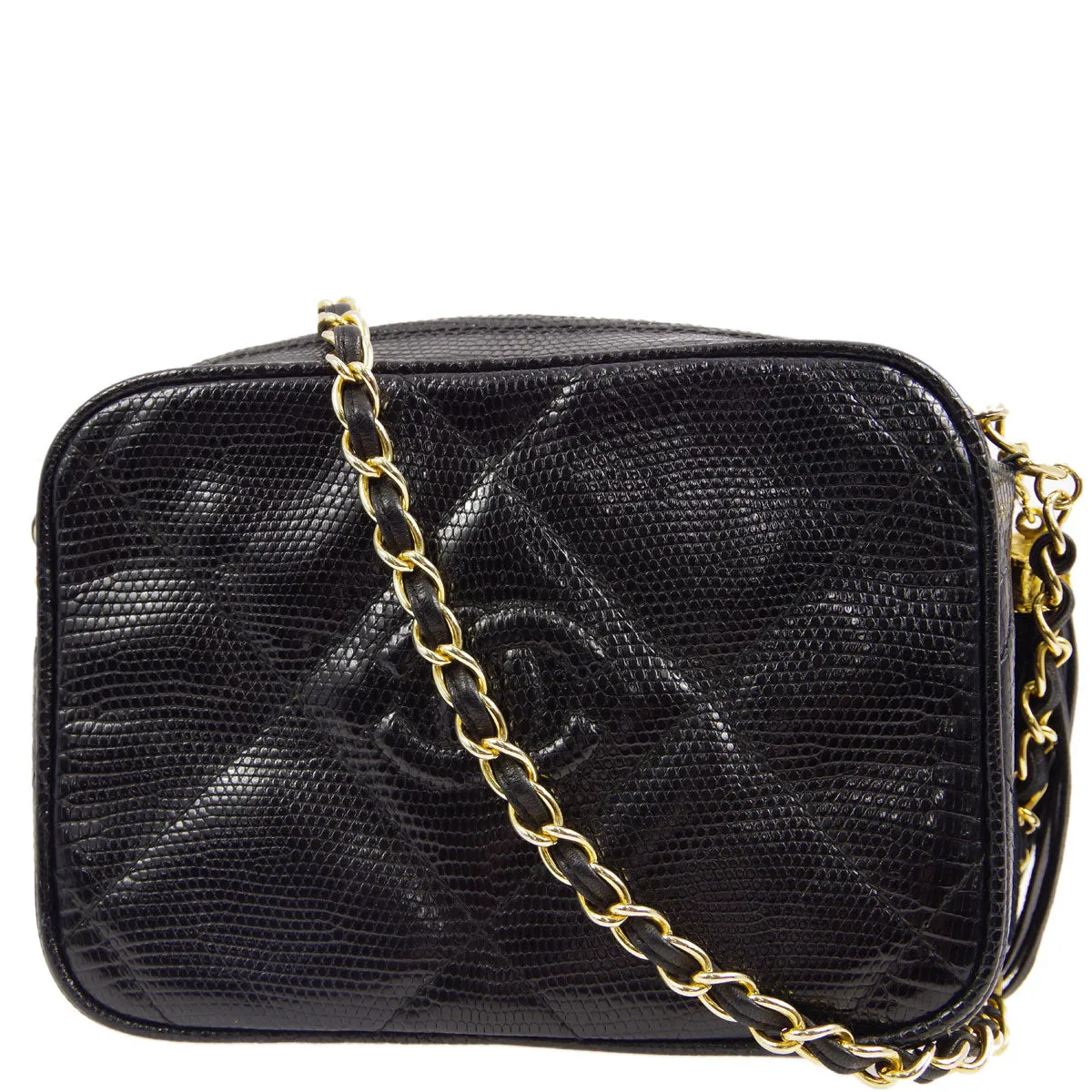 Chanel * 1986-1988 Black Lizard Mini Camera Bag