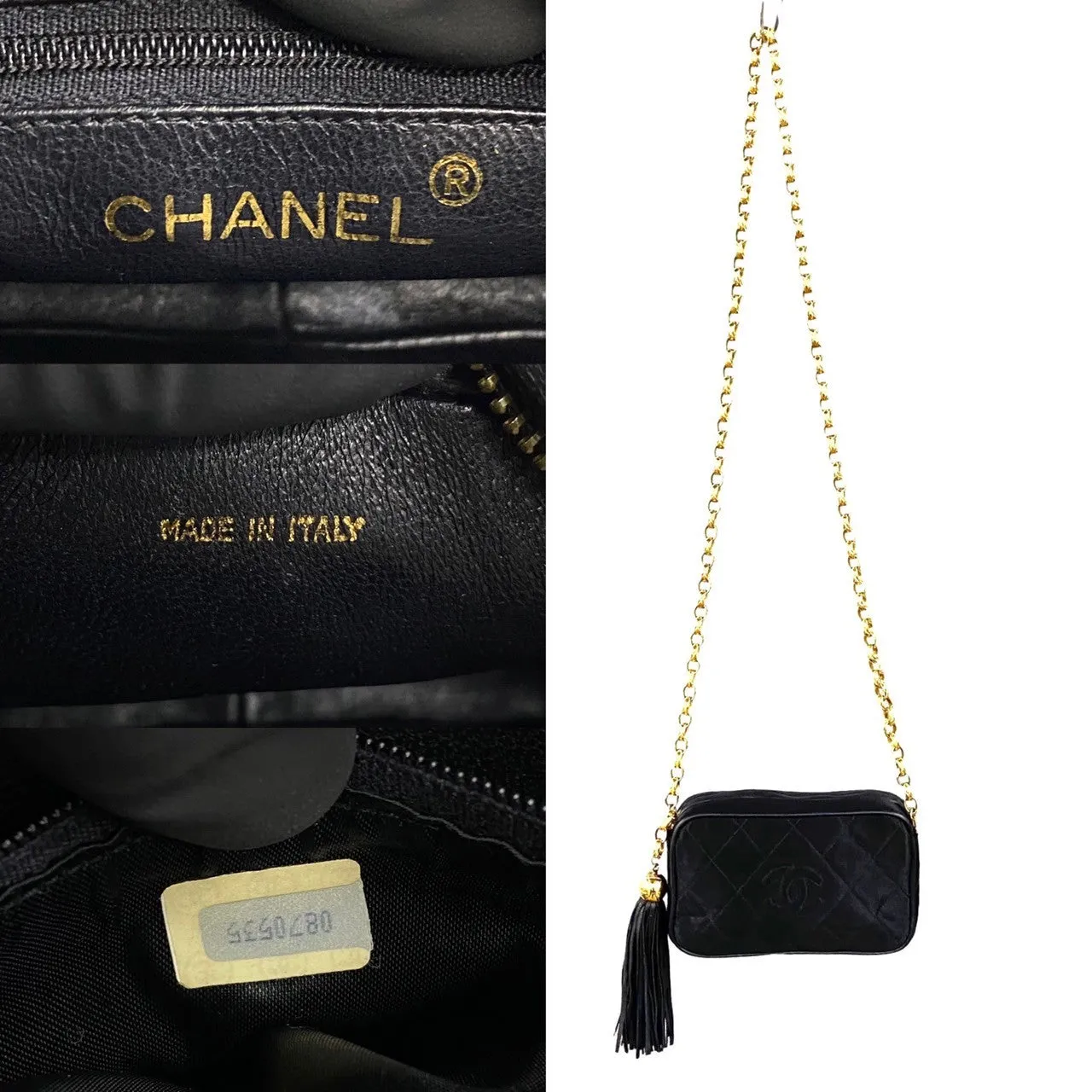 Chanel CC Quilted Satin Fringe Mini Bag Canvas Crossbody Bag in Excellent condition