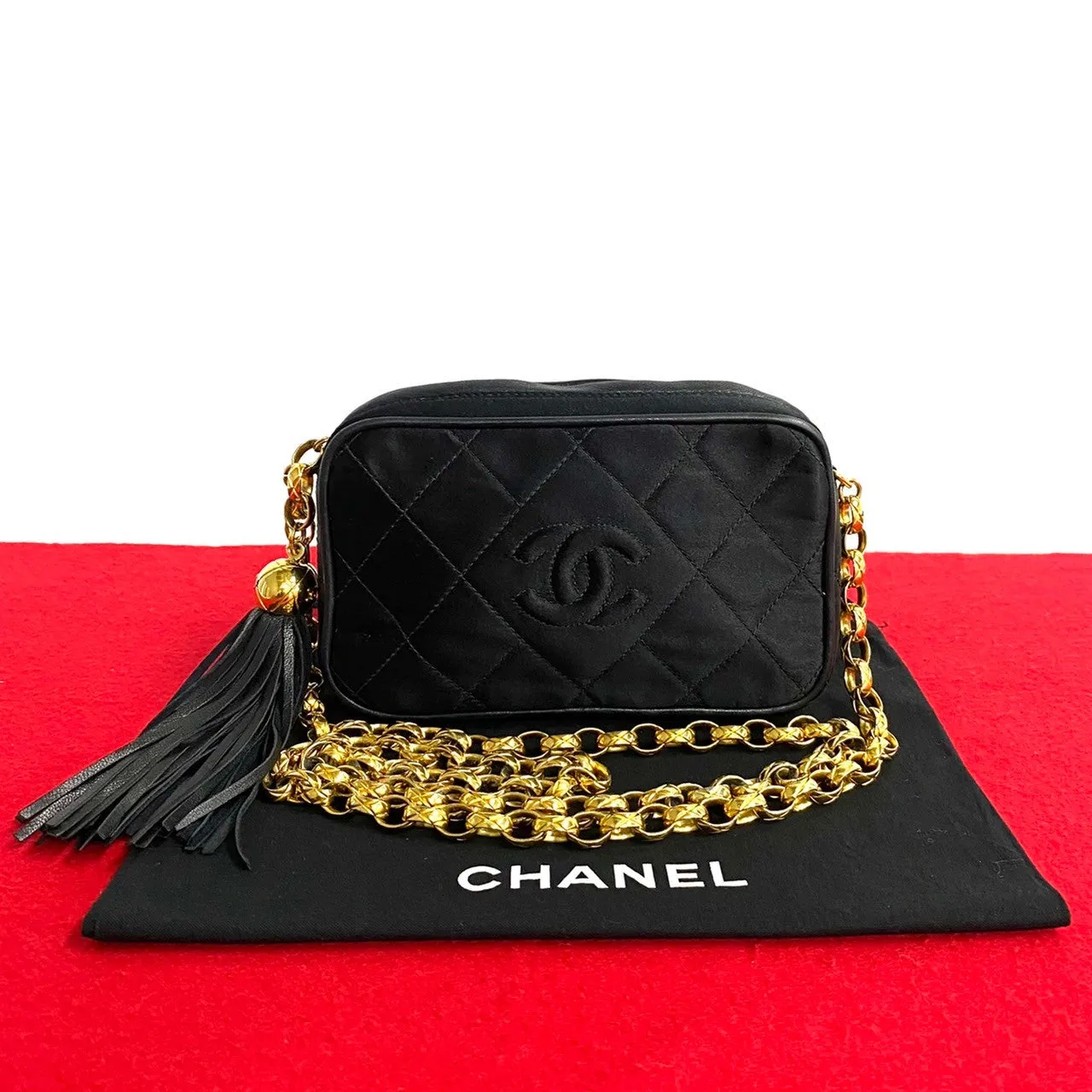 Chanel CC Quilted Satin Fringe Mini Bag Canvas Crossbody Bag in Excellent condition