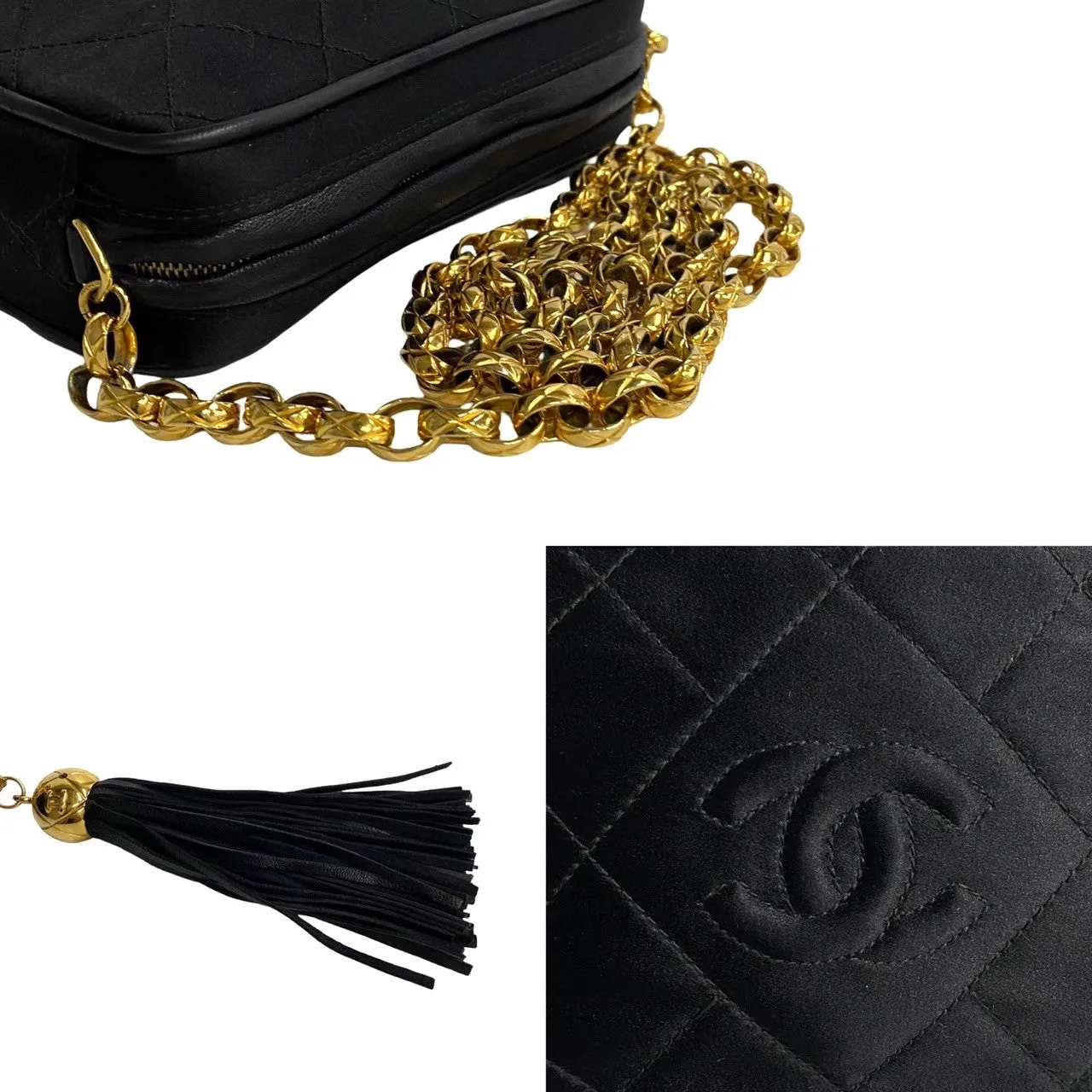 Chanel CC Quilted Satin Fringe Mini Bag Canvas Crossbody Bag in Excellent condition