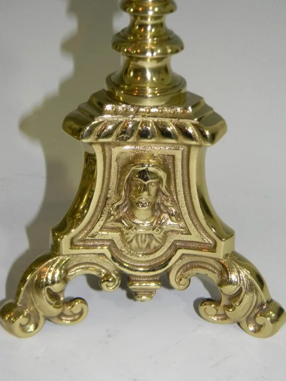 Charming 23" Pair of Brass Alter Candlesticks, Baroque style, early 1900s